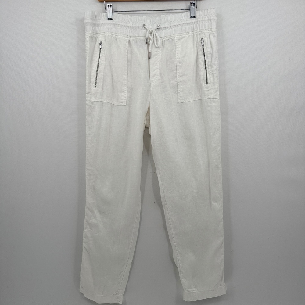 Athleta Cabo Linen Jogger Women 14 White Coastal Beach Pants Lagenlook Resort